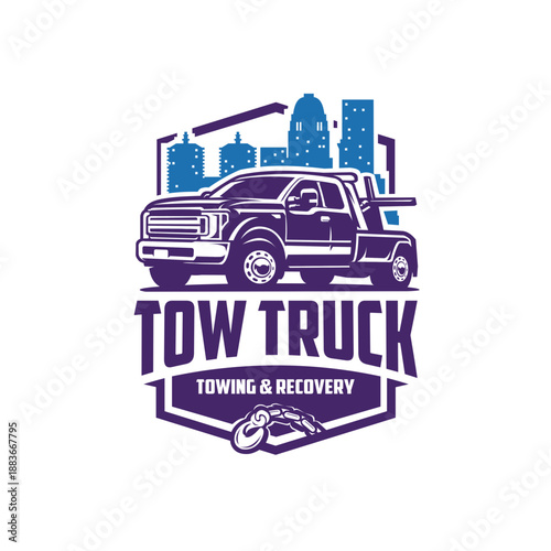 Towing truck badge emblem logo vector SVG isolated 