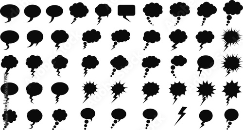 Collection of Black Speech Bubbles and Thought Clouds