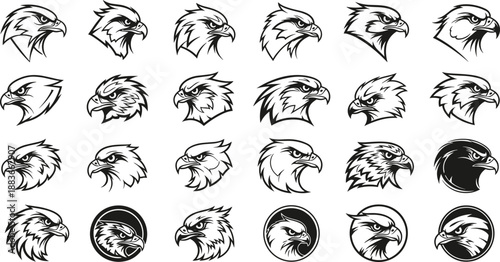 Collection of aggressive eagle head illustrations, sharp and fierce for mascots