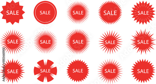 Red Burst Starburst Sale Tags and Badges Collection