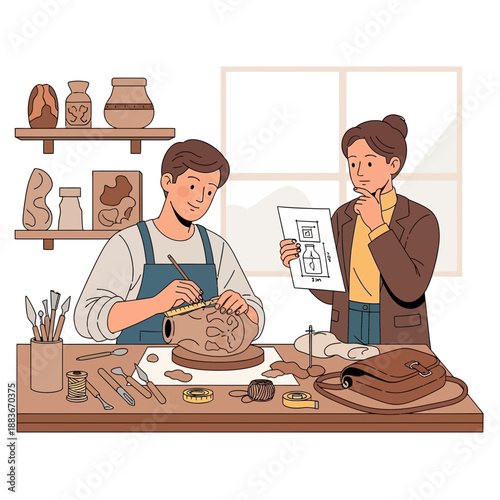 Artisan pottery class, people learning ceramic crafts