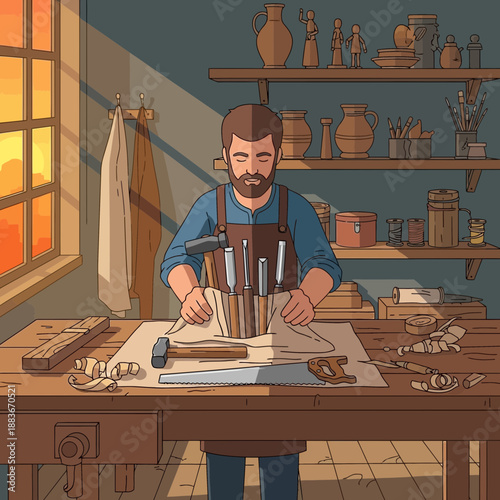 Craftsman working in workshop