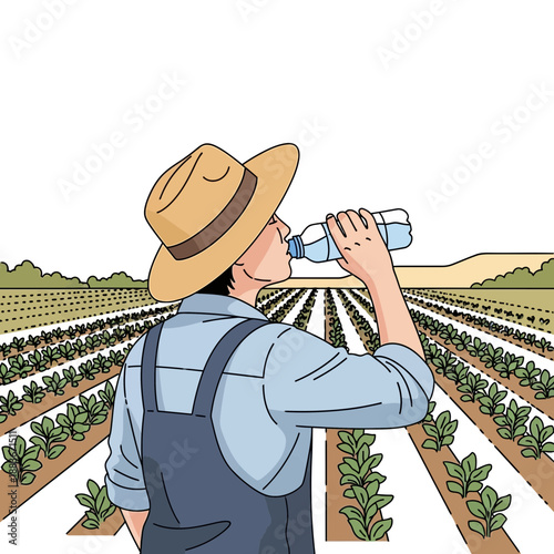 Farmer drinking water in a field