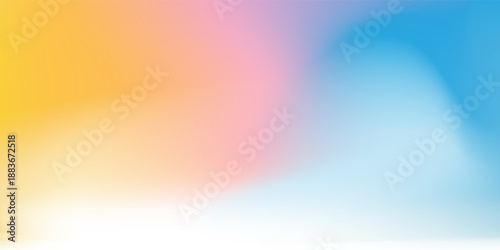 Abstract clear blue sky. Pastel rainbow. Light blue, pink and yellow color vector banner. Pastel gradient sky pattern. Blurred light fuzz colorful gradient background. Vector soft horizontal backdrop