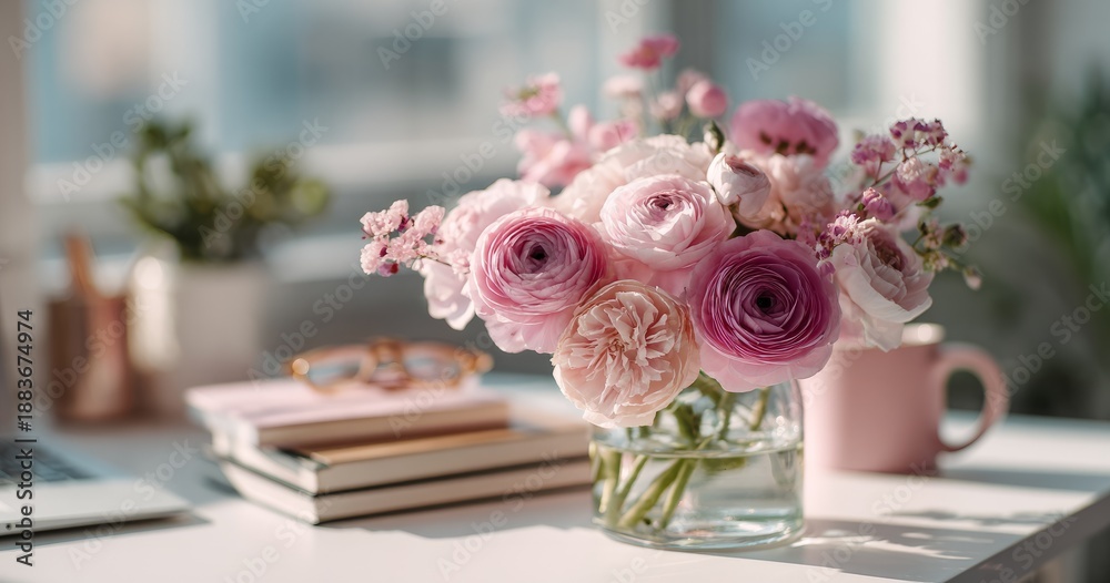 Obraz premium Elegant Floral Arrangement on Desk for International Women's Day Celebration