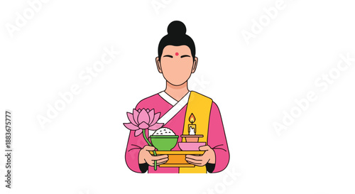Buddhist monk offering gifts with transparent background