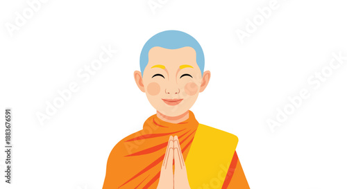 Buddhist monk praying with transparent background