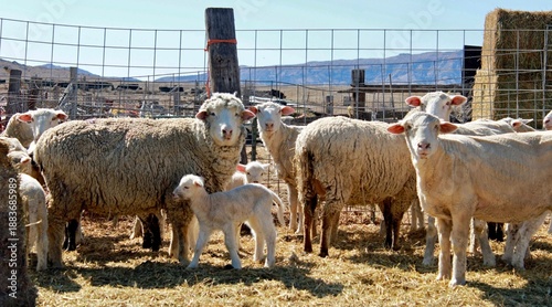 Photography sheep and lambs on wyoming farm