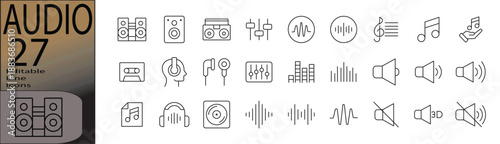 Audio line editable icon set. Editable stroke. Vector illustration.