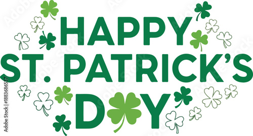 Celebrating St. Patrick's Day with shamrocks arranged in a festive circular pattern around the greeting on a vibrant green background