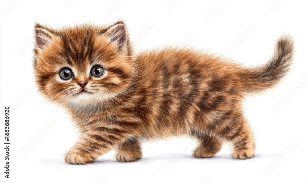 Obraz premium Cute kitten walking portrait illustration with furry texture and playful expression