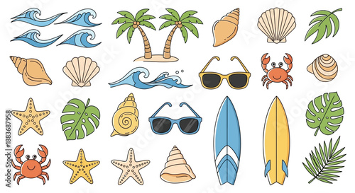 Beach Summer Vacation Icons and Symbols 1.