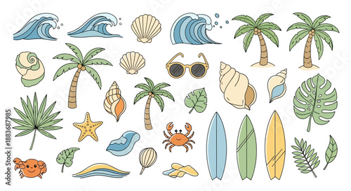 Collection of Beach Themed Cartoon Elements 1.
