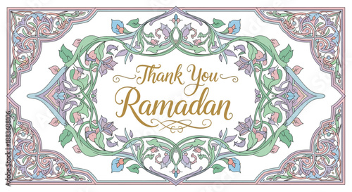 Ramadan Greeting Card with Floral Ornamentation.