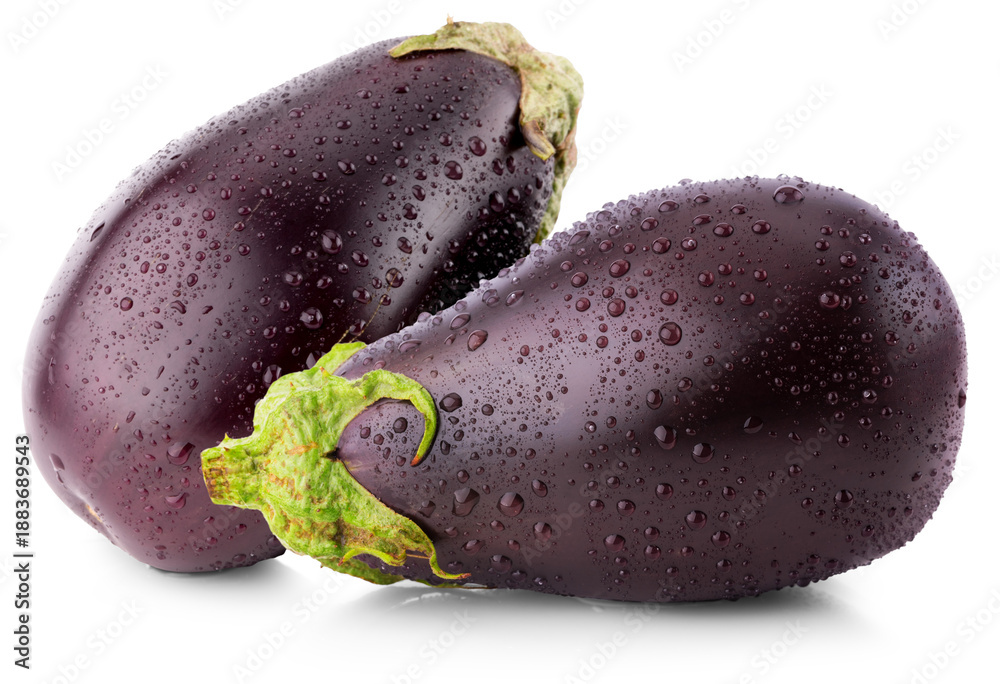 Obraz premium Fresh eggplants isolated on white background. Clipping path.