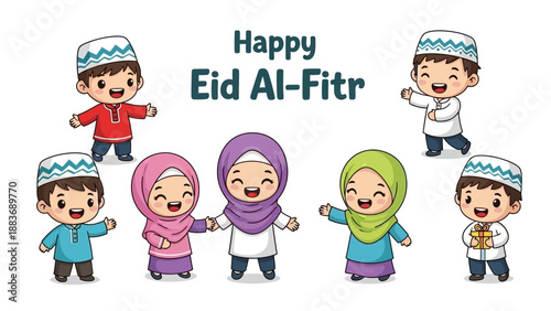 Children Celebrating Eid Al-Fitr Together in Joyful Atmosphere
