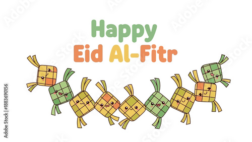 Colorful Eid Celebration with Dancing Figures in Traditional Attire