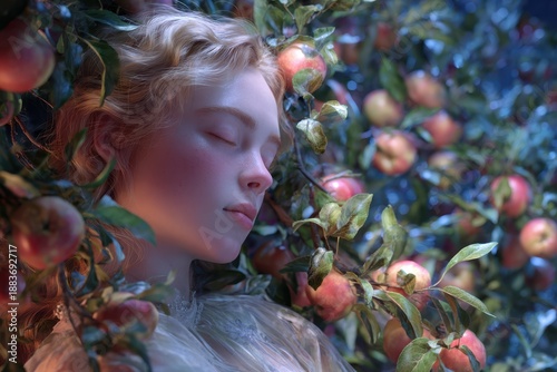 A serene young figure with ...