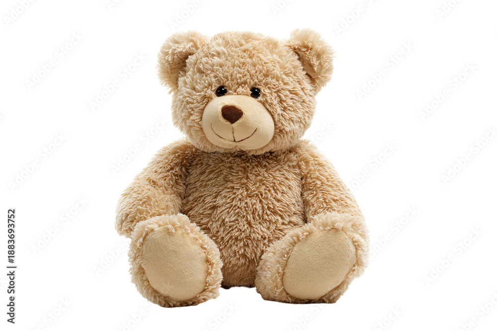 Obraz premium Fluffy Beige Teddy Bear on White Background