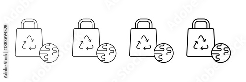 Eco Bag Reuse Icons Vector Set In Different Stroke Line Style