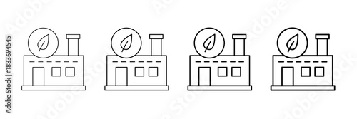 Eco Factory Icons Vector Set In Different Stroke Line Style