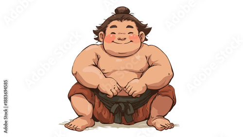 Adorable Sumo Wrestler Cartoon Character on White Background Vector Illustration