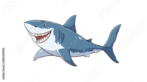 Playful Shark Character in Smiling Pose with Outline, Vector Illustration
