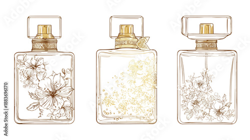 Luxury Perfume Design Concept Vector with Outline Isolated on White Background
