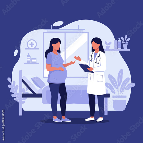 Doctor Consulting Pregnant Woman in Clinic.