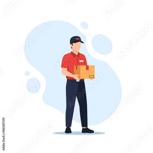 Delivery Man Holding Cardboard Boxes Standing.