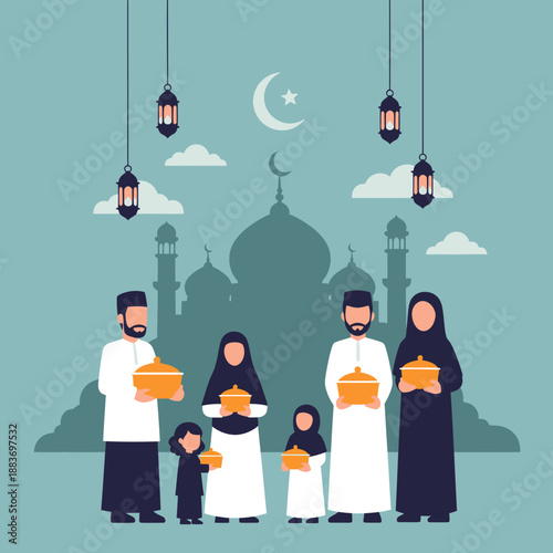 Muslim Family Celebrating Ramadan Together.
