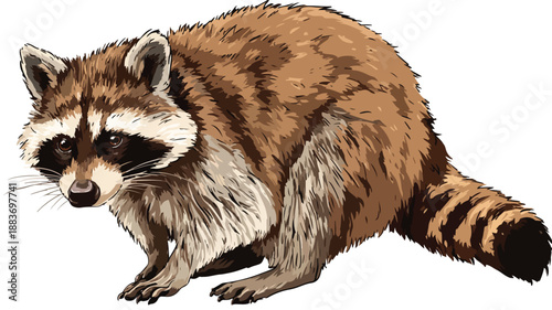 Cute Raccoon Cartoon Vector with Outline, Isolated on White Background