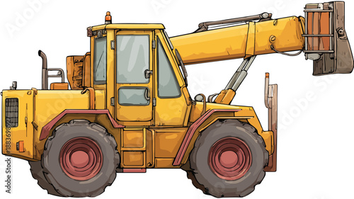 Colorful Telehandler Cartoon Style Vector Illustration for Construction Industry