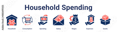 Household Spending banner web icon vector illustration concept for business with icon of Household, Consumption, Spending, Salary, Wages, Expenses.