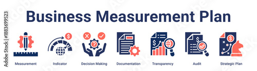 Business Measurement Plan banner web icon vector illustration concept for business with icon of Measurement, Indicator, Decision Making, Documentation, Transparency, Audit, Strategic.
