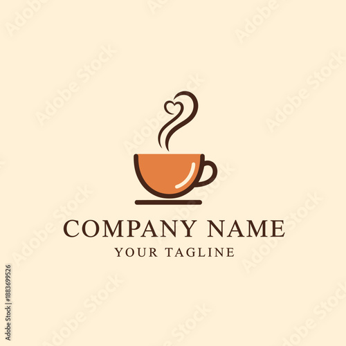Minimalist Coffee Cup Logo with Heart Shaped Steam.