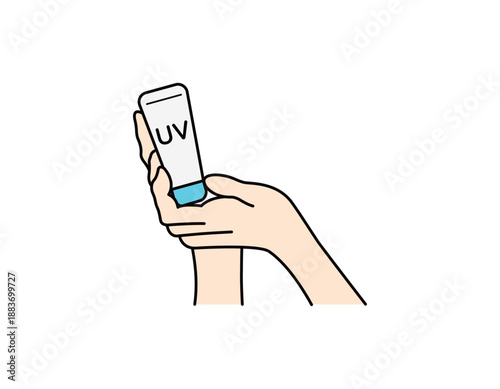 Hands holding a tube of sunscreen for uv protection