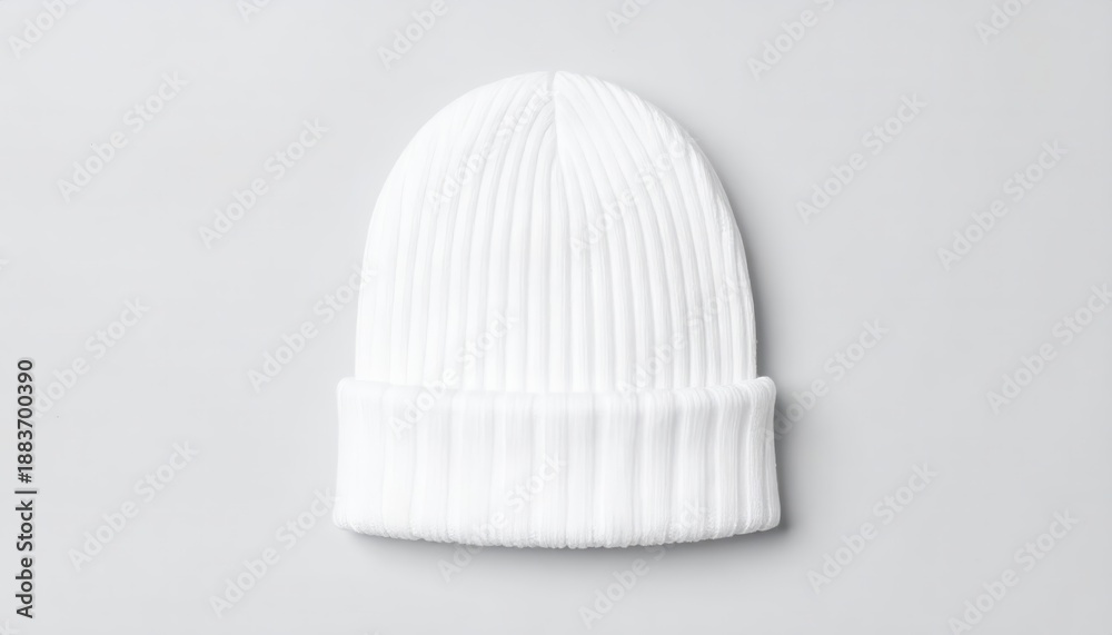 Fototapeta premium White winter beanie hat mockup on light grey background