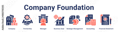 Company Foundation banner web icon vector illustration concept for business with icon of Company, Partnership, Manager, Business Goal, Strategic Management, Accounting, Financial.