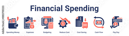 Financial Spending banner web icon vector illustration concept for business with icon of Spending Money, Expenses, Budgeting, Reduce Cost, Cost Saving, Cash Flow, Pay.