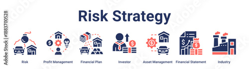 Risk Strategy banner web icon vector illustration concept for business with icon of Risk, Profit Management, Financial Plan, Investor, Asset Management, Financial Statement.