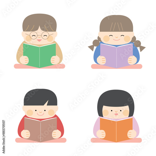 本を読む子ども達のイラスト