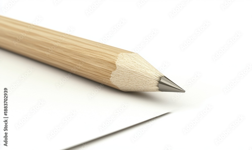 Fototapeta premium Sharpened pencil tip ready for drawing on white paper surface