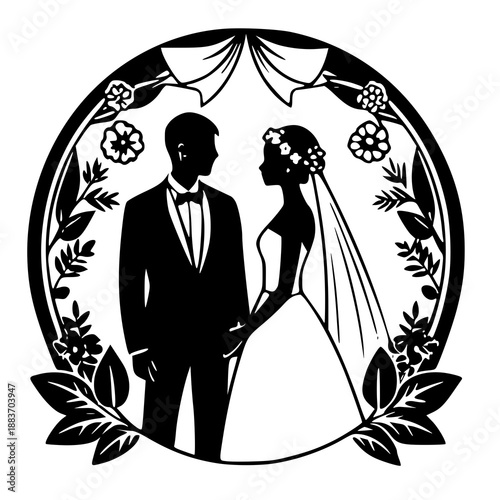 bride and groom , vector illustration of a wedding couple , silhouette of a wedding couple 