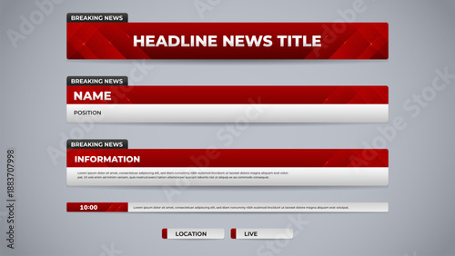 Breaking news red lower third for television and broadcast media