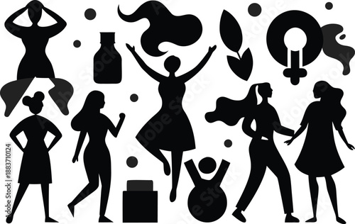 Diverse women silhouettes celebrating womanhood and female empowerment