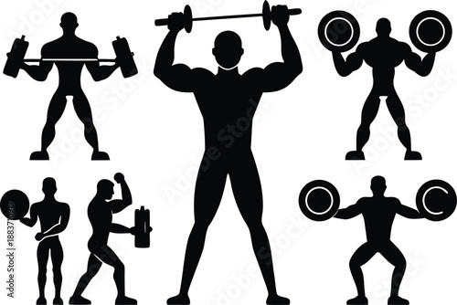 Athletic silhouettes showcasing various weightlifting exercises