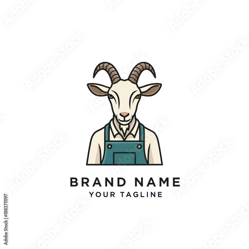 Goat Wearing Apron Logo Design Template.