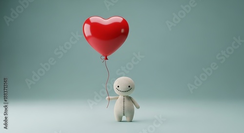 A charming 3D rendered character joyfully holding a vibrant red heart balloon, symbolizing universal love, happiness, and affection against a clean background