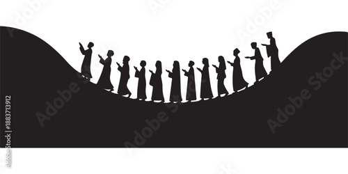 Pilgrims performing Tawaf around Kaaba illustration during Hajj pilgrimage journey